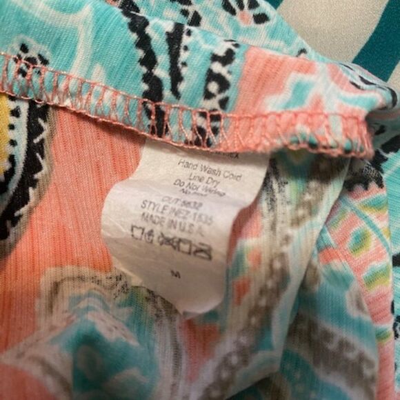 HoneyMe Orange/Green/Black Paisley 3/4 sleeves print tunic, size M - Picture 3 of 4